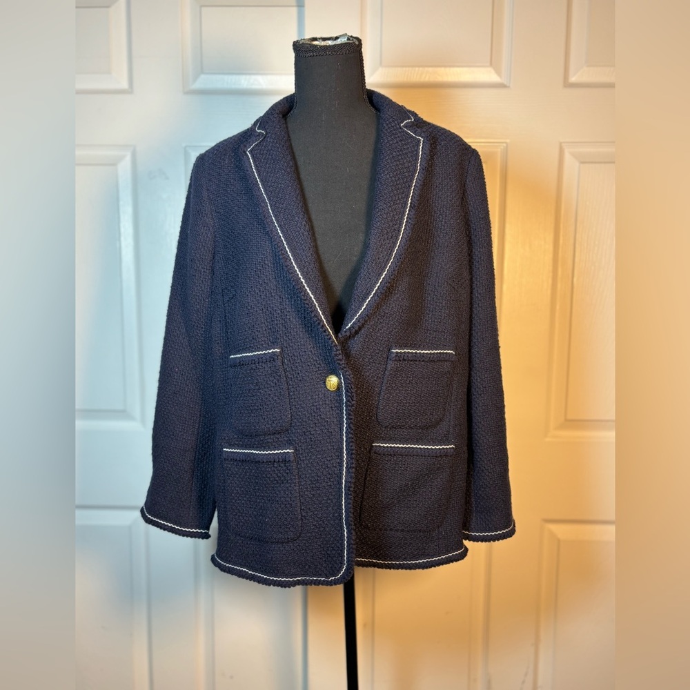 Talbots Petites Navy Blazer White Trim NWT Size 16P